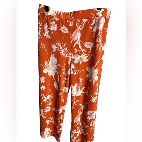 Isaac Mizrahi Pebble Knit Wide-Leg Pants Red/Orange Floral_Womens_1X - Picture 3 of 8